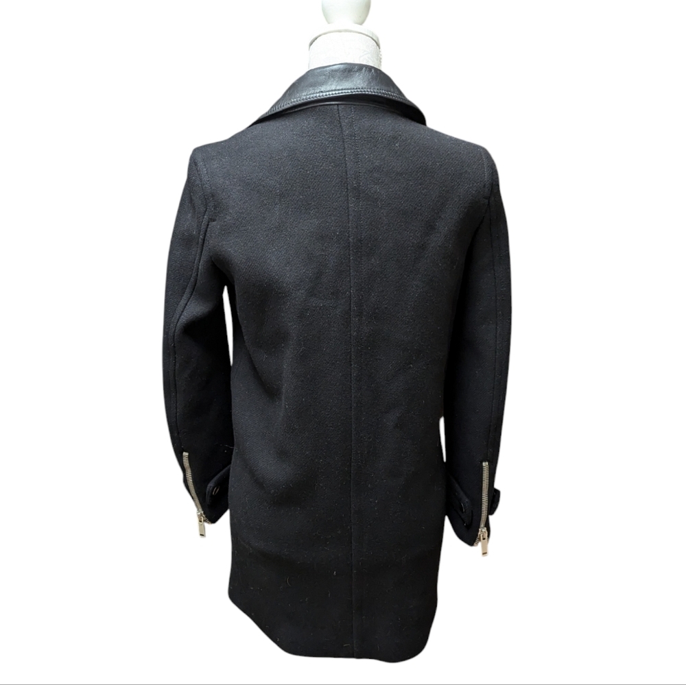 Zara Wool Blend Moto Lamb Leather Collar Coat Size XS - Picture 2 of 10